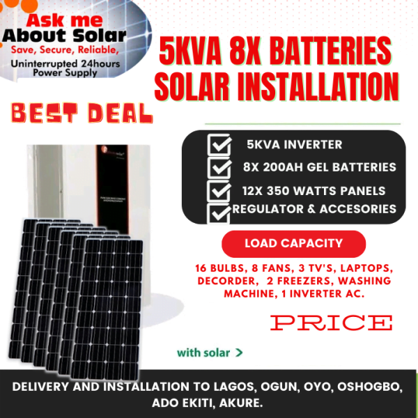 ztandard 5Kva Solar Installation WITH 8 Batteries MPPT (Nigerian Only {Physical Product} #6.3%/#2.5%)